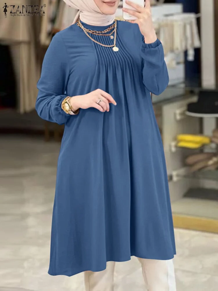 2023-ZANZEA-Fashion-Women-Long-Sleeve-Muslim-Blouse-Spring-Elegant-Pleated-Ramadan-Turkey-Shirt-Islamic-Clothing-2