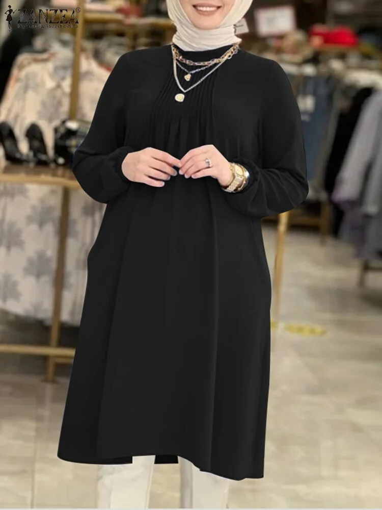 2023-ZANZEA-Fashion-Women-Long-Sleeve-Muslim-Blouse-Spring-Elegant-Pleated-Ramadan-Turkey-Shirt-Islamic-Clothing